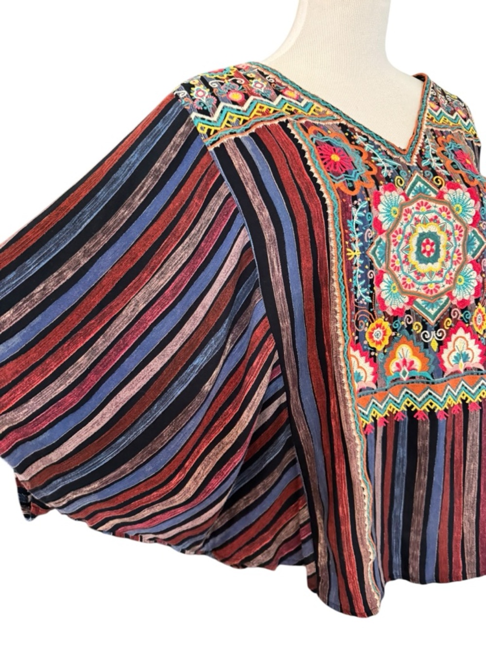Savanna Jane Multicolor Embroidered V-Neck Striped Tunic - Picture 3 of 7